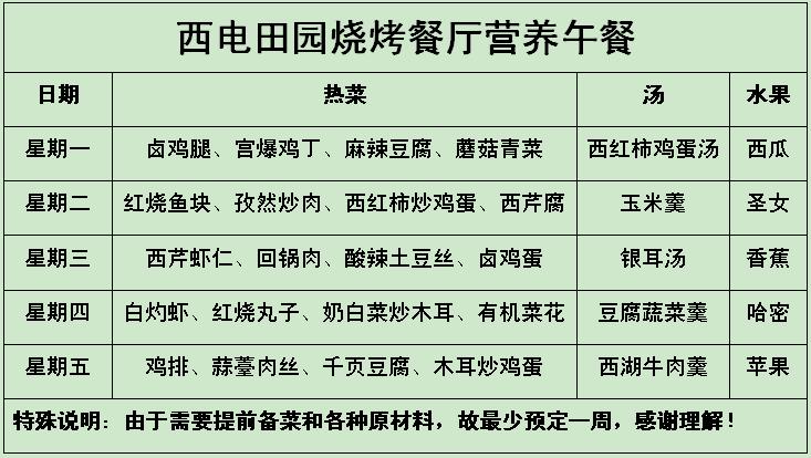 【西电直供】学生营养午餐(一周套餐) 20元/份*5天